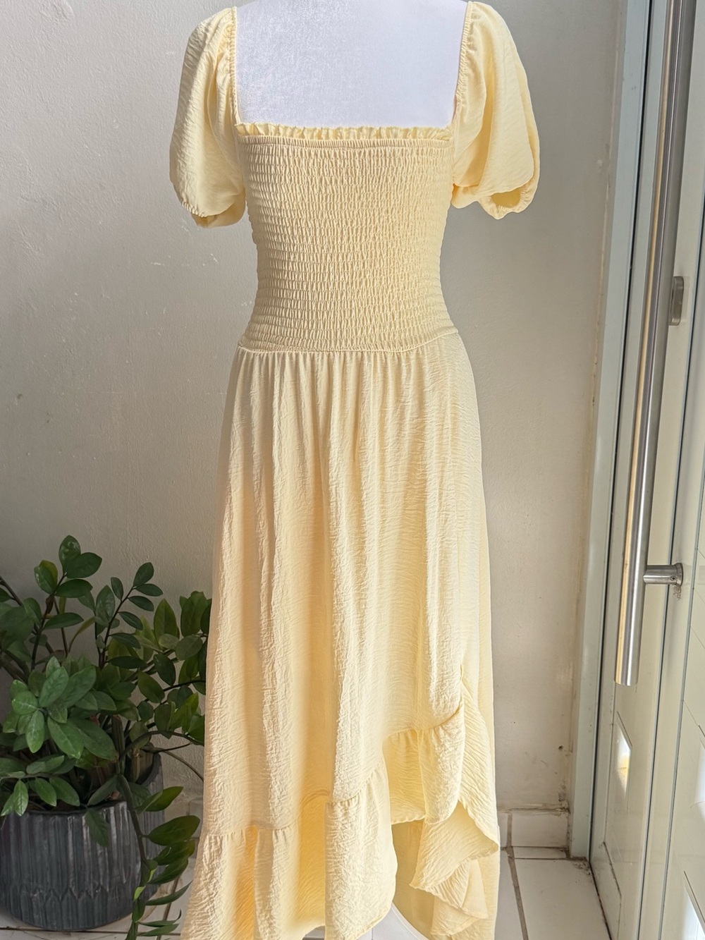 Streetwear Society Pastel Yellow Smocked Midi Dress
